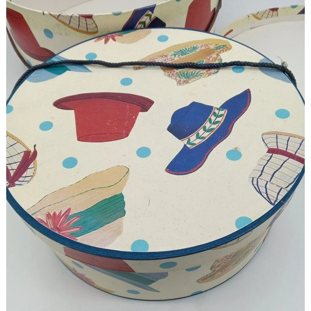Vintage Set of 2 Nesting Hat Storage Boxes Fun Retro Hat Design 14